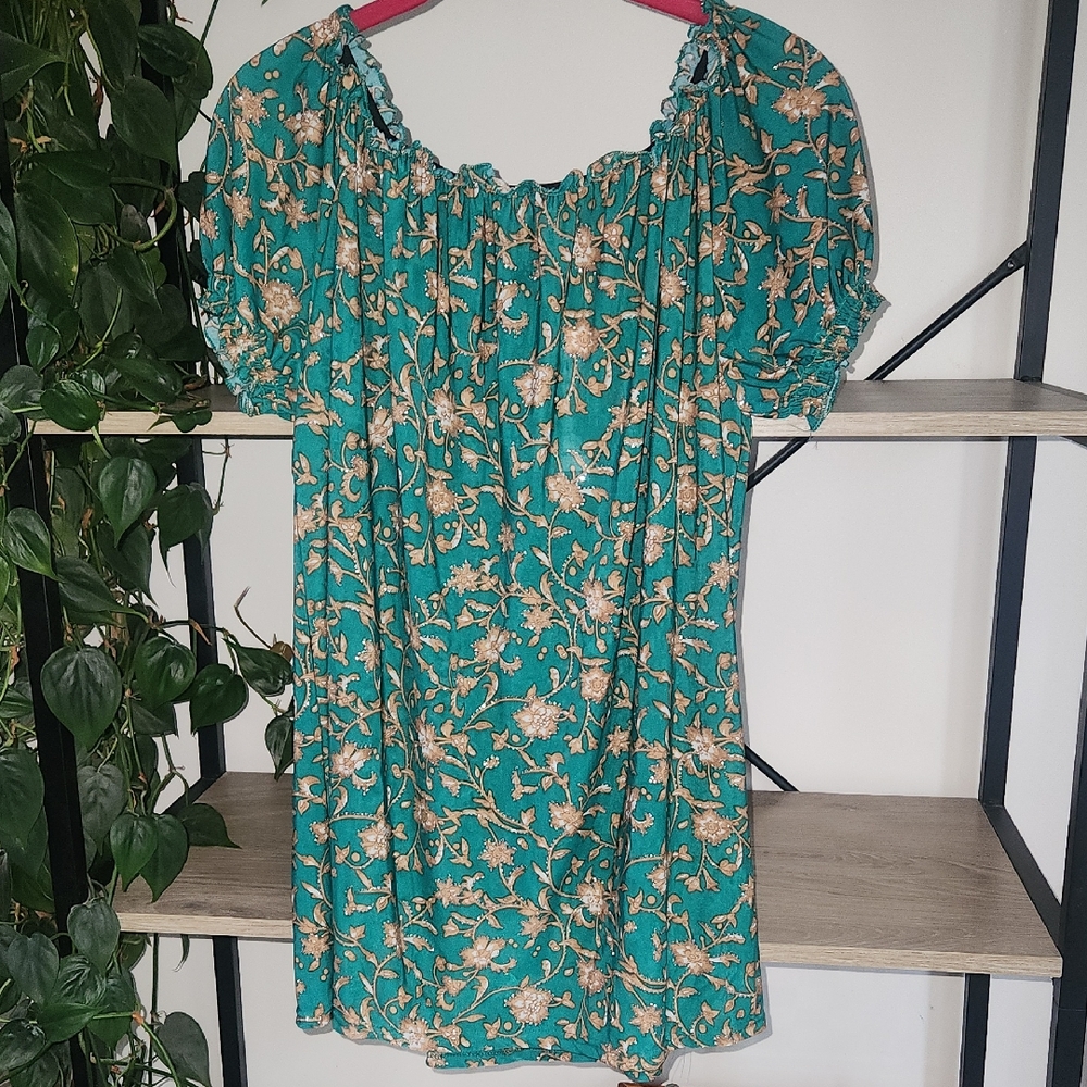 NWT Floral Green Blouse